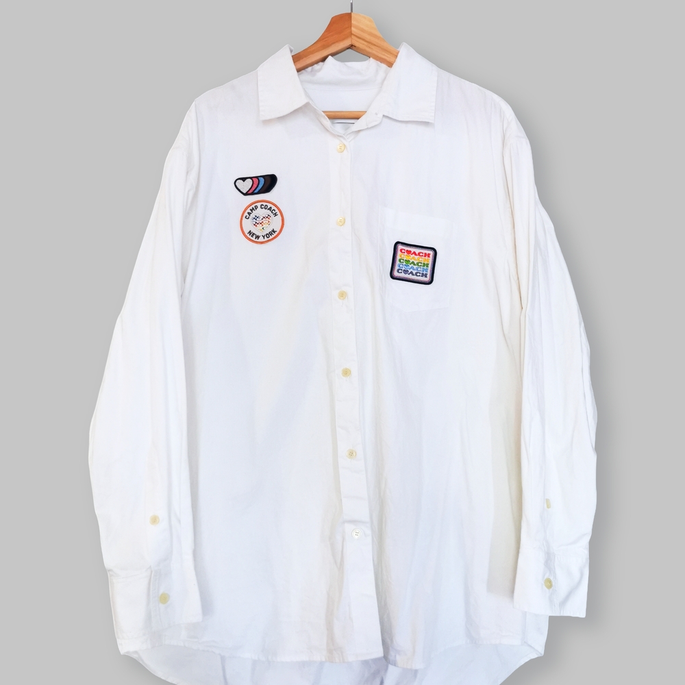 White Coach Women's Shirt with LGBTQ+ Patches